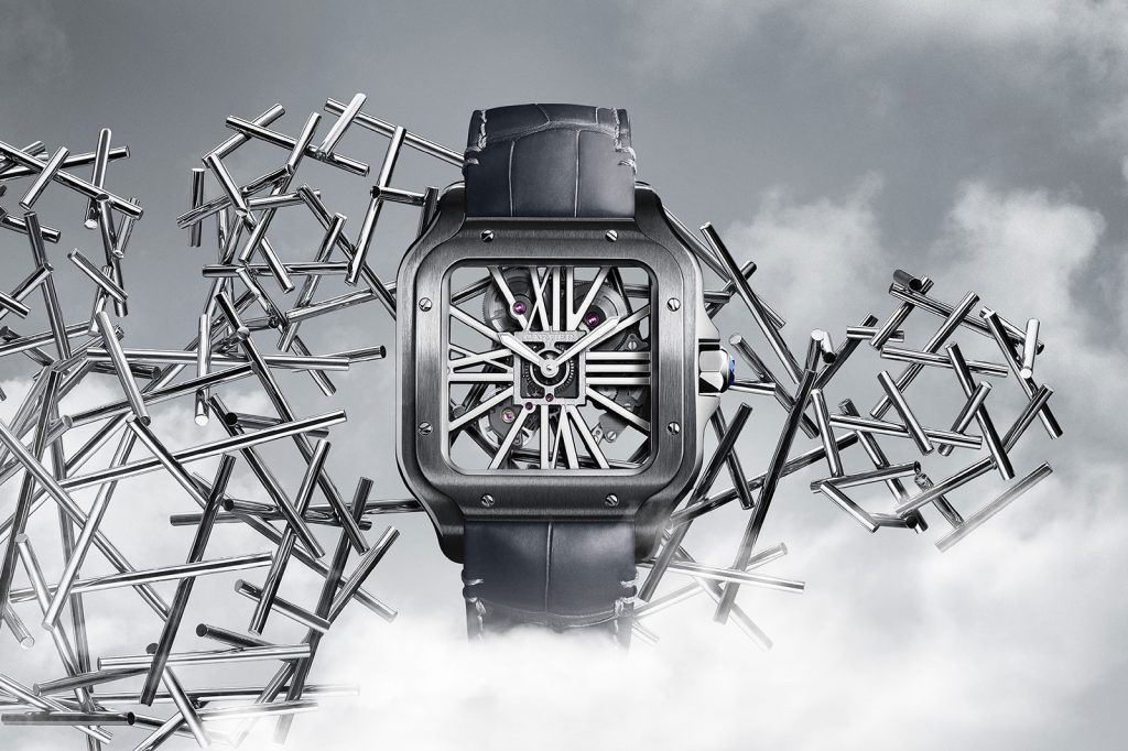 Cartier Santos Skeleton ADLC Replica Watches stainless steel case
